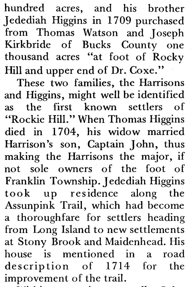 excerpt of writing describing the Higgins and Harrison families