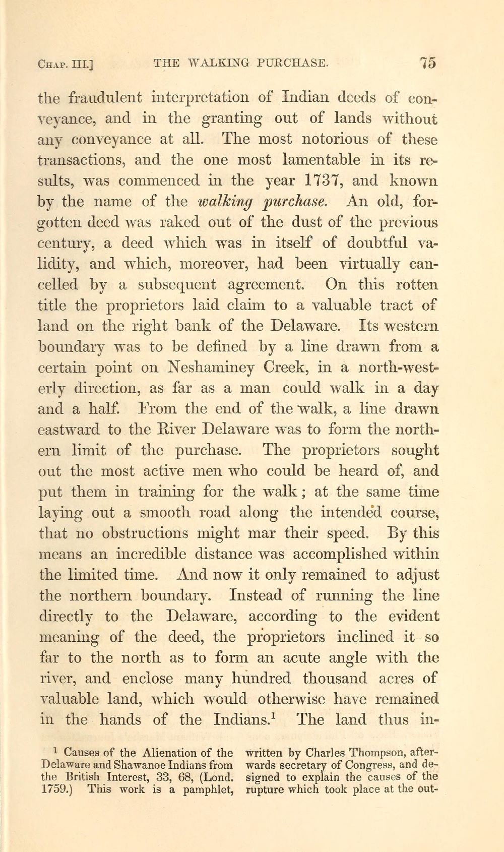 writing on yellowed paper, describing the Walking Purchase