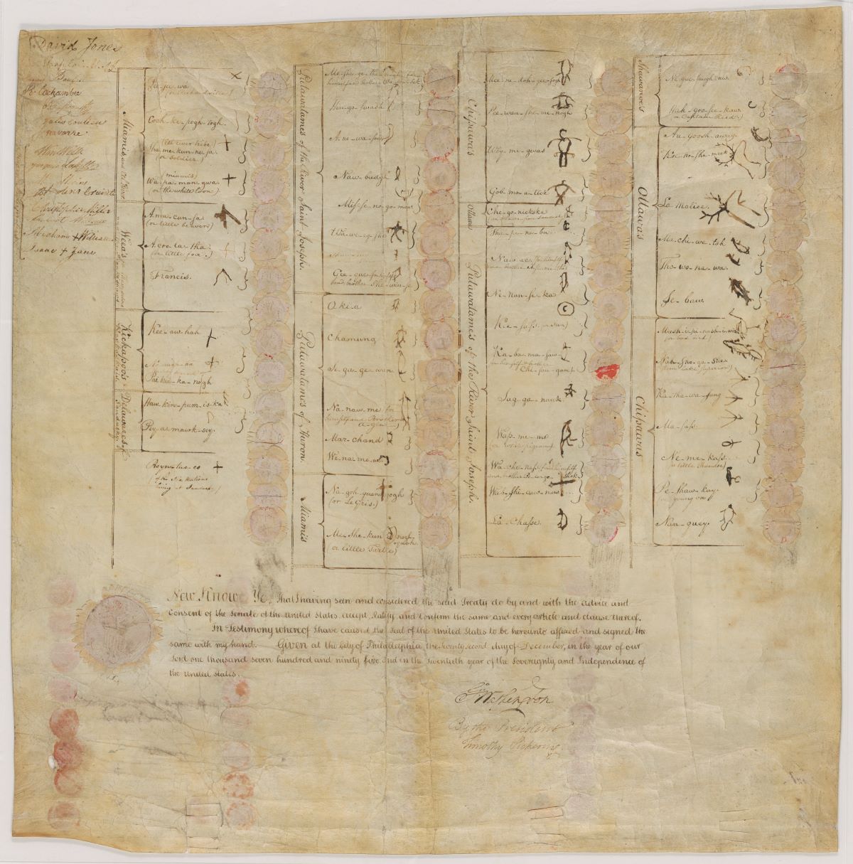 An old paper document has signatures with creatures stamped. 